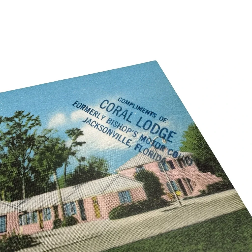Vintage Bishop's Motor Court Jacksonville Florida Fold-out Postcard Unused 1950s